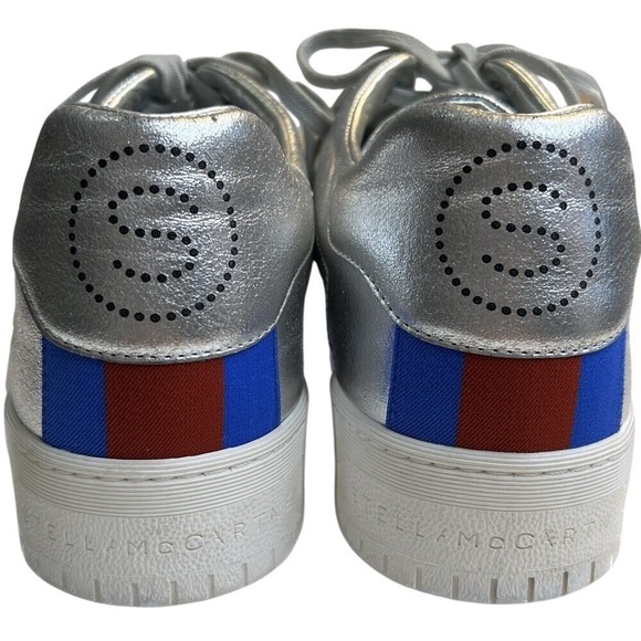 Stella McCartney Silver Metallic Eclypse Sneakers Low Top Platform Shoes 40